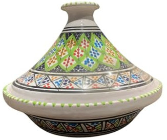 Tagine Bakir Royale Colorful Green Handmade Tunisian - Traditional Tagine for Baking in the Oven - Handmade Ceramic 27cm - Perfect for Fish, Poultry, Meat, Vegetables & Stews -
