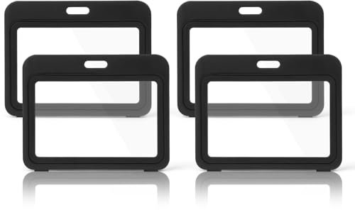 OFFCUP Ausweishalter mit Doppelseitigen Fenstern, 4 Stück Ausweishülle Kartenhalter Hartplastik ScheckKartenhülle Ausweishülle Schutzhülle für Büro Schule ID Kreditkarten Schlüsselkarten -Horizontal