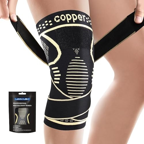 Lexniush Copper Knee Support for Men/Women, Adjustable Knee Brace with Straps, Knee Compression Sleeve for Running, Sports