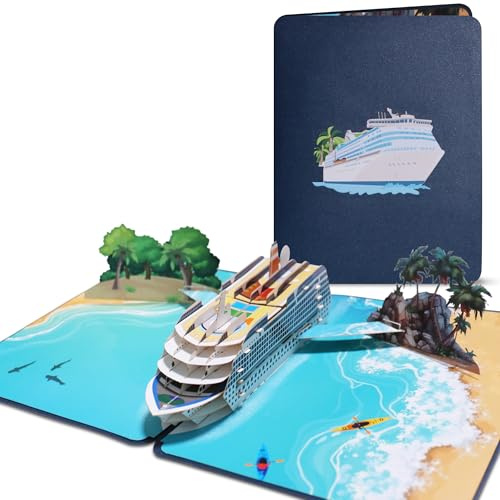 BIROYAL Pop Up Karte - Geburtstagskarte 3D - Geburtstag Kreuzfahrschiff - Ruhestand Karte für Kreuzfahrt - Geldgeschenk für Schiffsreise - Besonderes Geschenk für Meerliebhaber, Kreuzfahrer&Geburtstag