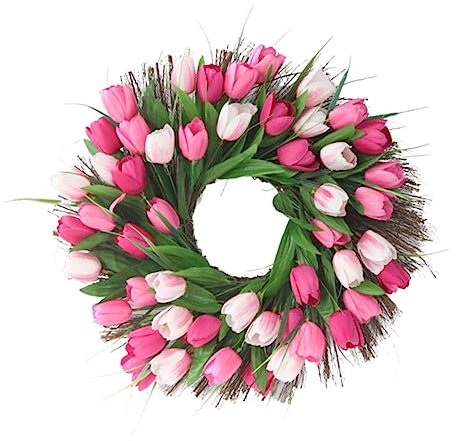 FONDOTIN Ghirlanda Tulipani in Rattan Decorazione Resistente e Sicura Per Porte e Esterni Per Matrimoni e Feste Rosa