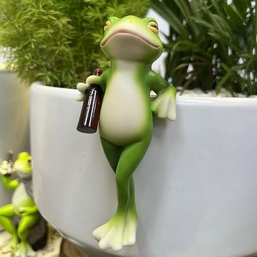 Frog Garden Ornaments, Miniature Drunken Frog Statue, Novel Potted Plant Decorations, Funny Garden Gifts for Women, Help to Start a Conversation, Perfect Ornaments for Water Cup Fish Tank Flower Pot