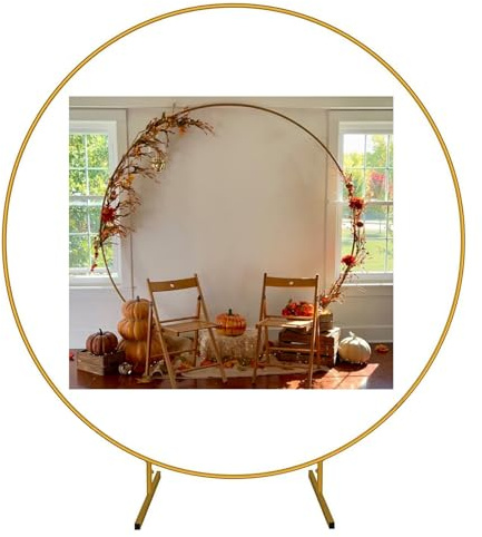 Support d'arche en métal doré – Cadre d'arche de mariage et de ballons, treillis de jardin en acier de 2 m pour plantes grimpantes, design rond élégant pour événements et célébrations