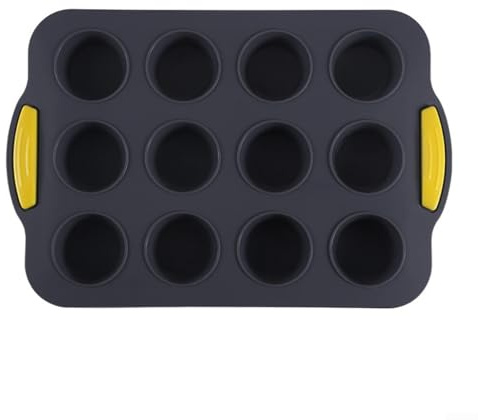 Vassoio per muffin in silicone con 12 fori rotondi per cuocere mini dessert flessibile, facile rilascio e lavabile in lavastoviglie (grigio B)