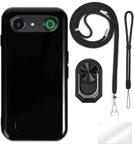 ESACMOT Case Accessory Bundle for Doro Aurora A10 - Black+Black | 4.5 4-in-1 Combo Includes TPU Cover, Crossbody/Neck Lanyard, Wrist Strap and Finger Ring Stand
