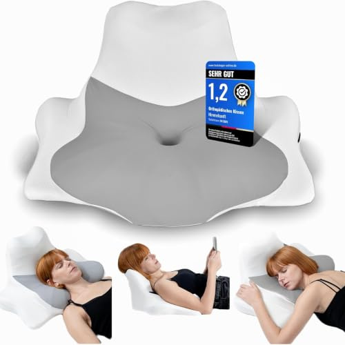 Himmelsanft CloudCore Pro - Orthopädisches Kopfkissen mit Memory Foam für alle Schlaftypen - 30 Tage Probeschlafen - ideal für Schlaf, Lesen und Scrollen (Grau)