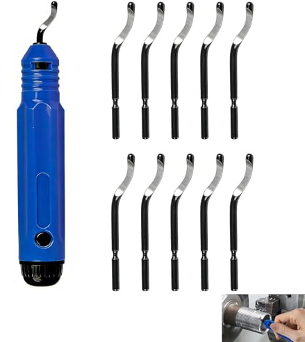 11 PCS Hand Deburring Tool, Deburring Tool Set Manual Cutter with 10 Replacement HSS Blades Burr Remover Deburr Kit for Metal Aluminum Plastic Copper Pipe Wood 3D Printing Edge Trimming Hand Deburrer