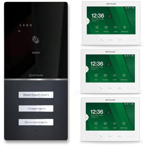 Metzler XDM10 Video Türsprechanlage Komplettset mit austauschbarem Namensschild für 3 Familienhaus | Video Sprechanlage mit 2-Draht-BUS Anschluss | RAL 7016 Anthrazit | Smartphone App | Maxior Set