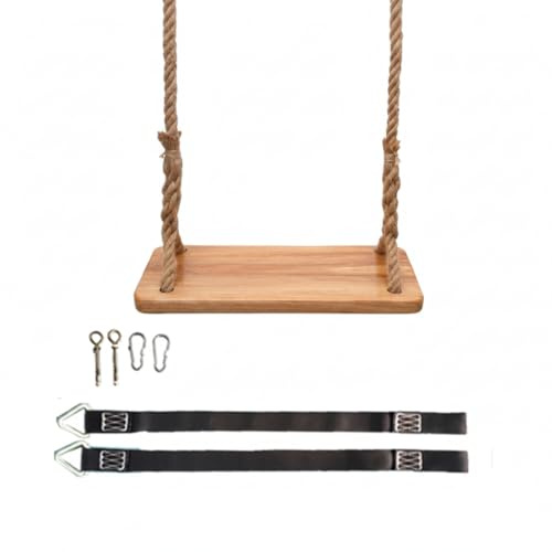 Neptuiby Trapeze Swing, Wooden Swing Outdoor, Thick Elm Wood Children's with Heavy-Duty Rope & Metal Parts, Indoor/Outdoor for Kids & Adults, 15.75x6.30 Inch Seat with Mounting Accessories.