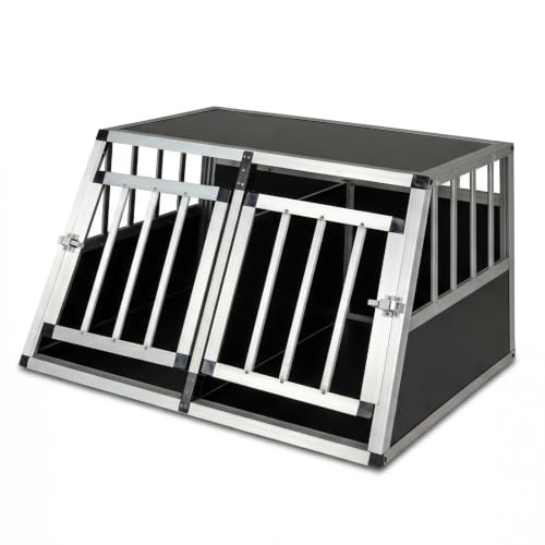 DREAMADE Transportbox Hund Alu, Hundebox Auto Kofferraum (89 x 69 x 50 cm) | trapezförmig hundetransportbox mit abschließbarer Tür & herausnehmbarer Trennwand ür kleine Hunde & Katzen