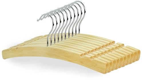 HANGERWORLD 10 Sichelförmige Holz Kinderkleiderbügel 30cm Narturfarben Doppelte Einkehrbungen