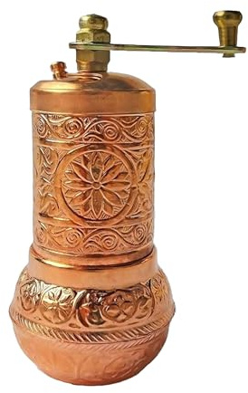 Handmade Turkish Brass Pepper Salt Spice Grinder Mill Set - ISO 9001 Certified - 4'' Shiny Copper