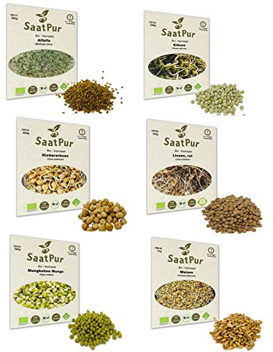 BIO Keimsaat Samen 2,6 kg – Keimsprossen Mischung 6 Sorten Mix für Sprossenanzucht, Microgreens & Mikrogrün – Weizen, Mungobohnen, Kichererbsen, Erbsen, Alfalfa, Linsen