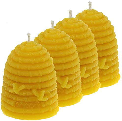 Toms Bienen 4 Kerzen in Form in eines Bienenkorbes aus 100% reinem Bienenwachs