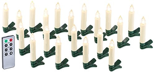 Lunartec LED Kerzen Tannenbaum: 20er-Set LED-Weihnachtsbaum-Kerzen mit IR-Fernbedienung, Timer, weiß (Elektrische Weihnachtsbaum, Weihnachtsbaumkerzen, Baum)