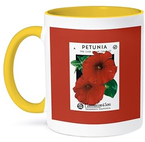 3dRose Petunia Fire Chief Dwarf Compact Deep Red Flower Seed Packet 15oz Two-Tone Yellow Mug