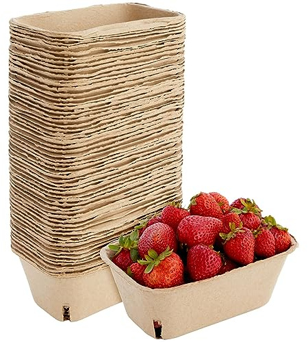 Juvale Pulp Fiber Berry Basket - 1 Pint, Brown, Rectangular, Modern, 60 Pack - Farmers Market & Farm Stand Supplies, Fruit & Vegetable Produce Containers