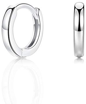 Small Silver Hoop Earrings, 925 Sterling Silver Post Lightweight Sleeper Hoops Earring 8mm Silver Earrings for Women Girls Men Gifts Diameter 8mm Thickness 2mm
