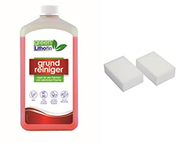 1 x Lithofin Grundreiniger green Bio Grundreiniger 1 L stark für alle Flächen mit der Kraft der Natur - auf pflanzlicher Basis - inkl. 2 Reinigungsschwämme