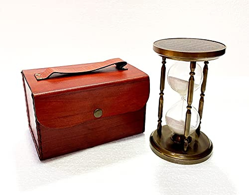 Sanduhr aus antikem Messing, maritimes Schach-Stil, mit Lederbox, Heimdekoration