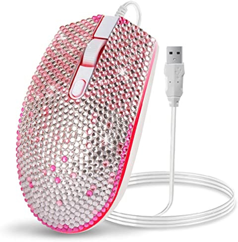 Souris Filaire colorée en Strass Souris Filaire à 4 Boutons Ordinateurs Portables ergonomiques Souris d'ordinateur Souris de Jeu pour Bureau à Domicile École Souris Optique Filaire USB Souris et 2