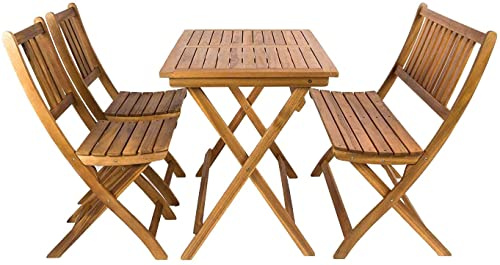 SAM 4tlg. Balkongruppe Blossom, Tisch 80x60 cm + 2 Stühle + Bank, klappbar | Akazienholz massiv + geölt, Gartengruppe mit Sitzbank, für Garten, Balkon und Terrasse