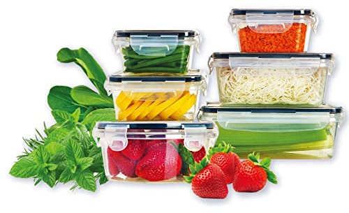 TAVIALO Contenitori Ermetici per Alimenti. Set di 6 Contenitori senza BPA con Coperchio Ermetico. Adatti per Microonde, Congelatore e Lavavili in Lavastoviglie. Capienza da 550ml a 1 L.