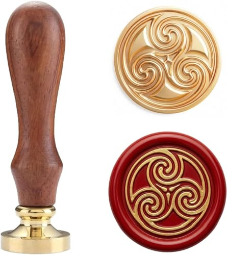Triskelion Wachssiegelstempel, Siegelwachsstempel Kupfersiegel mit Holzgriff, Vintage Keltische Dreifachspirale
