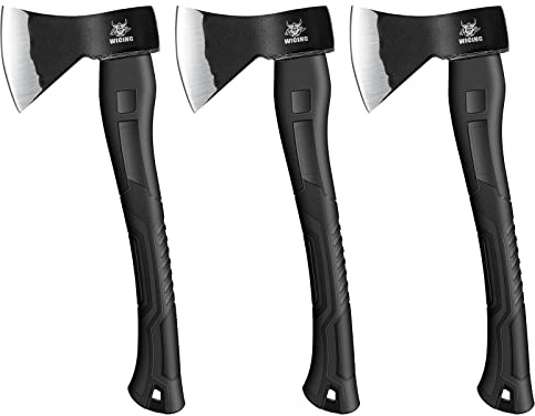 WICING Throwing Axe - 3 Pack, 15-inch Camping Hatchet, Carbon Steel Splitting Axe, Fiberglass Handle, with Anti-Slip & Shock Reduction Grip for Axe Throwing, Kindling, Chopping, and Wood Splitting