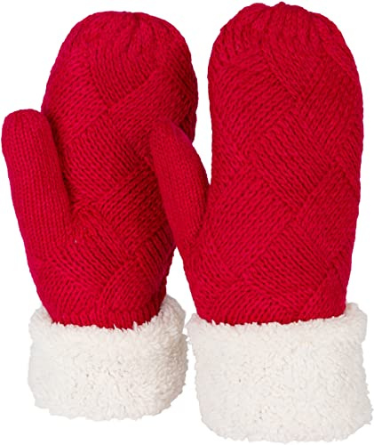 styleBREAKER Damen Strick Fäustlinge Rauten Muster Fleece | Ohne störende Nähte, weiches Bündchen, sehr elastisches Polyacryl-Gewebe für 16-21 cm Handumfang, isolierendes Innenfutter.