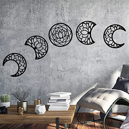 duisoad 5 Pezzi Fasi Lunari di Legno Decorazione, Decorazione da Parete con Fase Lunare per Soggiorno, Camera da Letto, Decorazioni per la Casa
