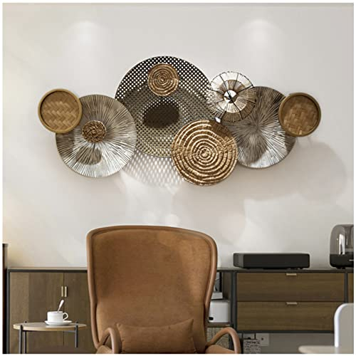 PJDDP Wanddeko Metall Groß, Kreativ 3D Wandkunst Wanddekoration mit Runden Kreisen, Handgemacht Wandskulpturen Wandornament für Zuhause, Wohnzimmer, Schlafzimmer, Hotel, Büro, 125x59cm