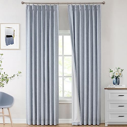 Vision Home Chambray Verdunkelungsvorhänge, plissiert, für Fenster, 160 cm, für Wohnzimmer, Schlafzimmer, wärmeisoliert, Plissee-Vorhänge mit Haken, Rücklaschen, 2 Paneele, 101,6 x 160 cm, Blau, 101,6