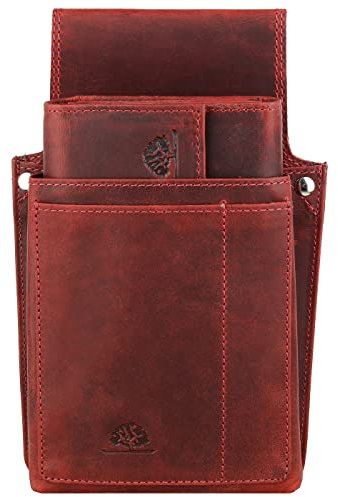 Greenburry Vintage Leder Kellnerbörse + Holster Set 1785 + 1786A, Farbe:Rot