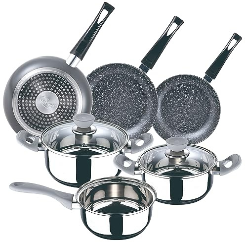 San Ignacio Juego de bateria de cocina 5pc alexia + set 3 sartenes (16/20/24cm) en aluminio prensado