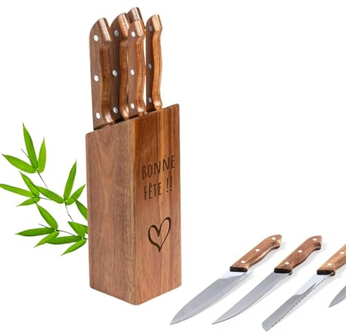 Set de couteaux de cuisine ALISON à personnaliser - Bloc couteau personnalisé avec gravure laser [ Couteaux et ustensiles de cuisine ]