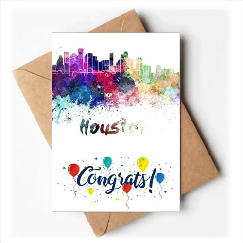 Houston America City Aquarell-Hochzeitskarten Glückwunschkarten Grußumschläge