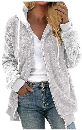 Ceboyel Women Color Block Fleece Jacket Sherpa Teddy Jackets Coat Fleece Fuzzy Cardigans Trendy Warm Winter Clothes 2023Womens Wool Coat Gray Xl