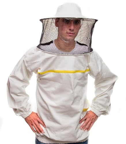 BEEART Professionelle Imkerjacke Imkerbluse aus Baumwolle– Imkerschutzkleidung – EU Qualität –Stichschutzanzug gegen Bienen & Insekten –Bequem & strapazierfähig –Mit Stoffhut & Schleier – Größen M–3XL