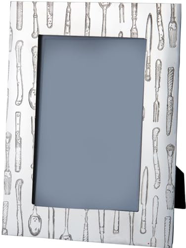 I LUV LTD Mittel Einzel Zinn Bilderrahmen Geprägtes Messer Gabel Löffel Muster 6 x 4 inch Abgerundete Ecken Bild Hell Poliert Beenden Rückseite mit Glas- und Filzbezug Möglich für Gravur