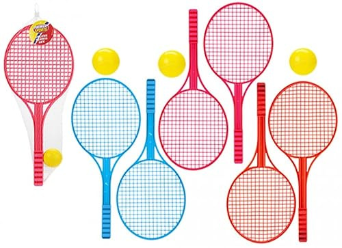Deluxe Tennis Set With Ball - 51cm x 22.5cm (1 Pc.) - Vibrant Color Assortment (Red, Blue, Yellow) - Ideal for Garden, Park, and Beach Activities