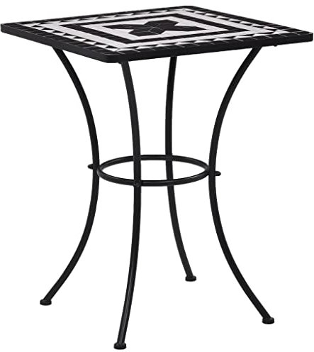 ULUYYUC Tisch Garten Terrasse Esstisch Cafetisch Bartisch TischMosaik-Bistrotisch Schwarz und Weiß 60 cm Keramikgeeignet für Balkone, Terrassen und Laubengänge
