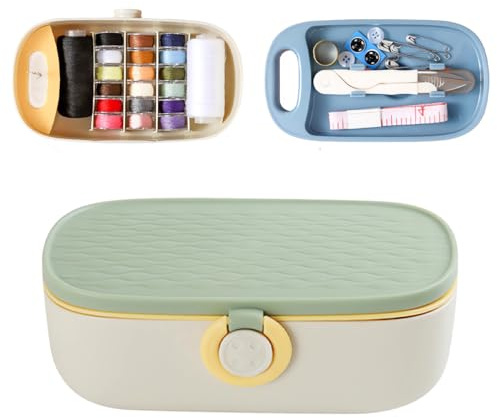 SENRISE Kit da cucito portatile con scatola portaoggetti, borsa da cucito essenziale con scomparti e accessori per uso domestico e di emergenza, verde chiaro