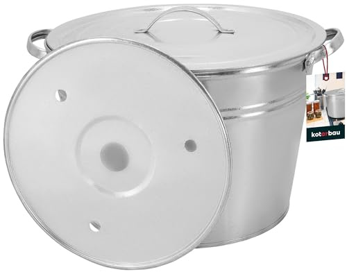 KOTARBAU® Olla grande con tapa y estante intermedio de acero galvanizado, olla grande, olla para sopa, gulasch, plata, 25 L