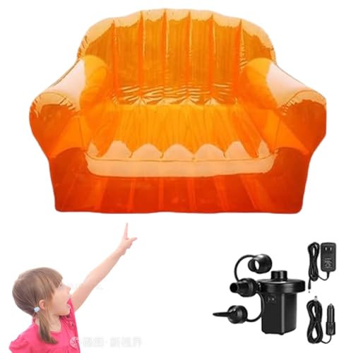 WYEIAHS Aufblasbare Couch Klar Portable Camping Hof Couches Air Sofa Transparente Terrassenmöbel Verdicktes PVC-Material MAX Hält 220 Pfund Für Party-Hof Innenräume (Orange)