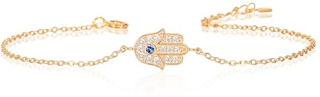 Diamond Treats Zierliche Hamsa-Armbänder aus 925er Sterling Silber für Damen und Teenager-Mädchen, Hamsa-Armband aus Silber, Gelbgold oder Roségold mit funkelnden Zirkonia-Steinen