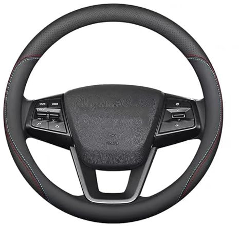 Autsop Lenkradbezug Auto Schwarz Nappa Leder,Rote und Blaue Linien Lenkradbezug Universal Größe 14.5-15 Zoll (37-39cm) Lenkradhülle für Sommer & Winter Auto Zubehör Interieur