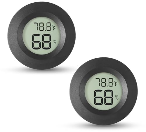Atogou 2-Pack Mini Hygrometer & Thermometer, Indoor Outdoor Digital Humidity Meter Gauge Temperature, ℉/℃, for Home, Office, Reptile, Car, Greenhouse, Lab, Terrarium, Cellar.. A01 Black