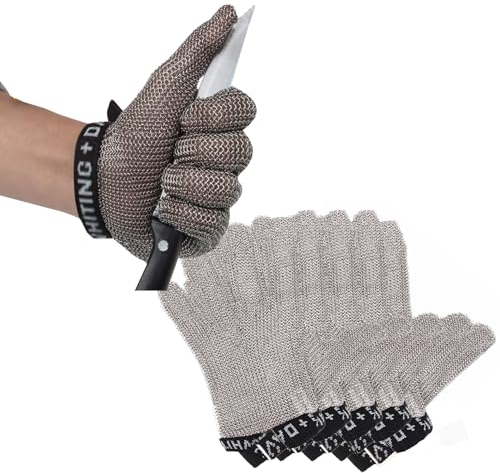 ARHEORMUH 5pcs Stainless Steel Cut Resistant Gloves Proof Stab Resistant Safety Gloves For Chef Butcher Cutting Slicing Working(M)