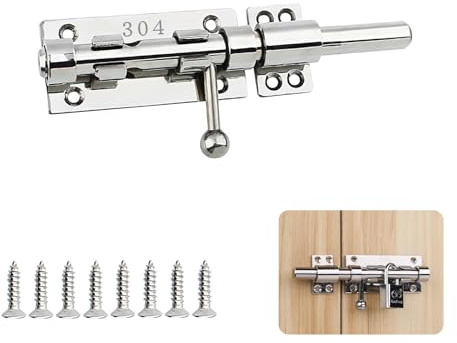 304 Edelstahl Türriegel Mit Loch Für Vorhängeschloss, Riegelschloss Torriegel, Schieberiegel-Torriegel, Mit 8 Schrauben, Abschließbare Riegel, Für Haus Hof Garten Tor Fenster Zaun, 16cm (6 Zoll)